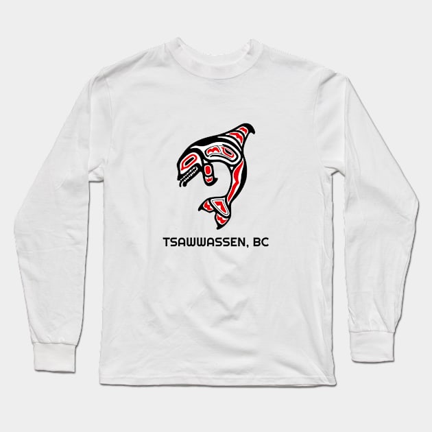 Tsawwassen, British Columbia Red Orca Killer Whale Northwest Native Fisherman Tribal Gift Long Sleeve T-Shirt by twizzler3b